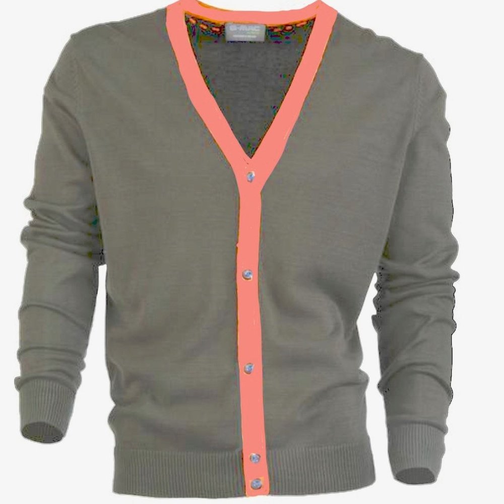 NWT G-Mac by Kartel Golf McCardy Cardigan Sweater sz L V Neck Cotton Grey Coral